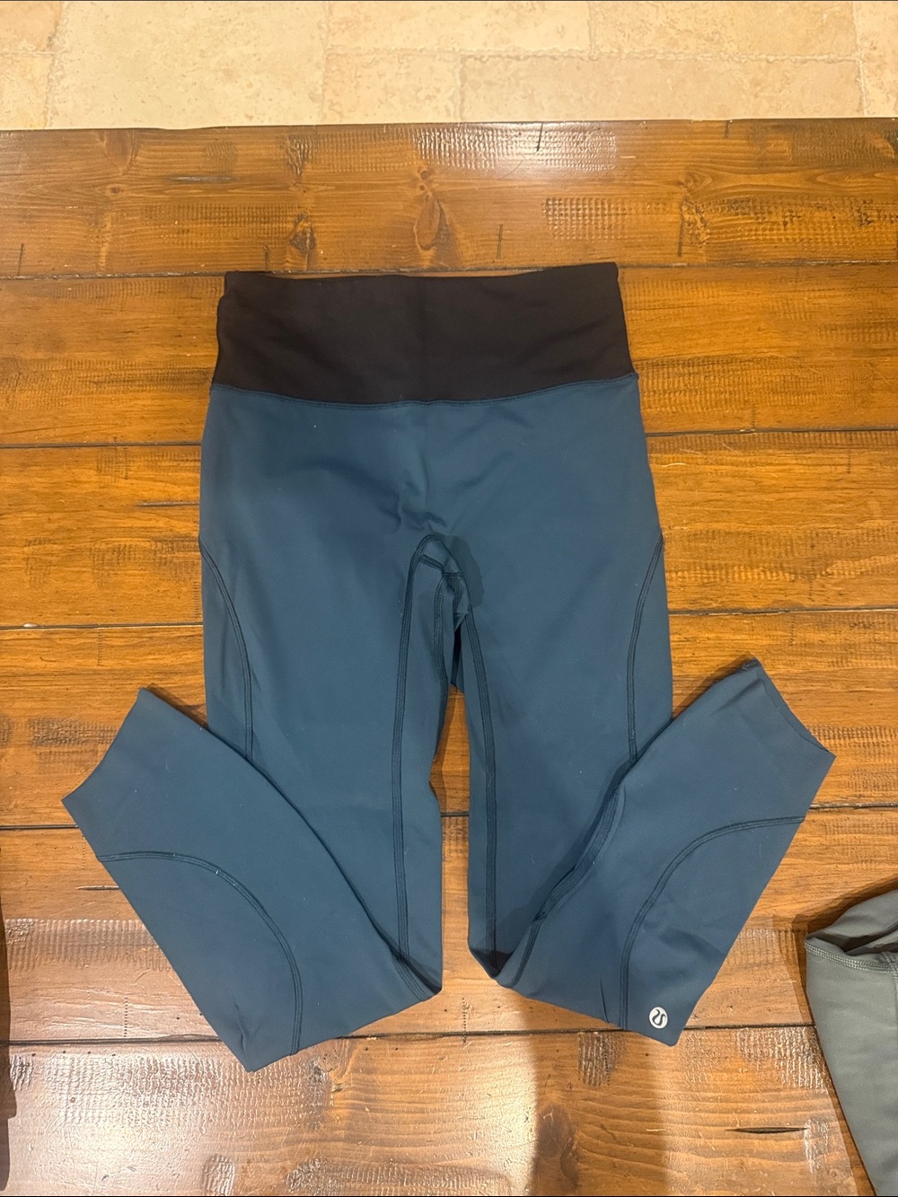 lululemon athletica Teal-Blue Leggings with Black Waistband